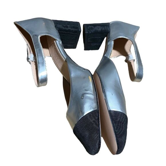 J.Crew Shoes Women’s 9 Silver Metallic Heels with Patent Cap Toe - Picture 4 of 8